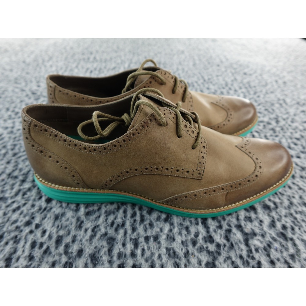 Cole Haan Womens Wingtip Oxford Shoes Taupe Leather Lace Up Teal Sole Size 10